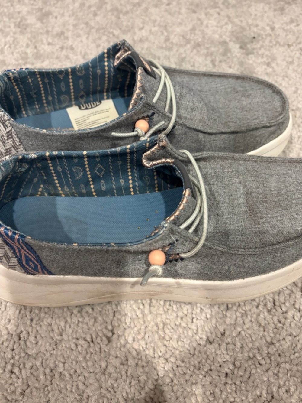 Hey Dude Grey Casual Slip-On Loafers with Blue Interior
